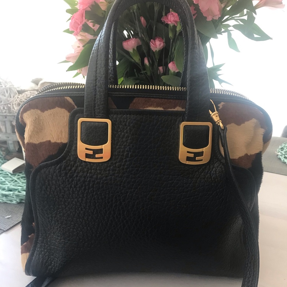 Fendi Chameleon bag black leather and pony hair